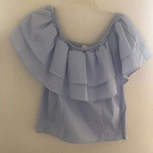 Elegant Blue Striped Ruffle Blouse